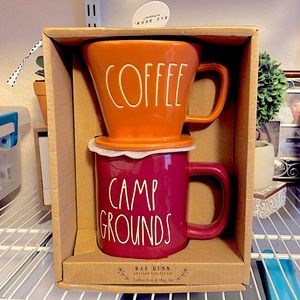 Rae Dunn Orange & Red Coffee Campgrounds Mug Set